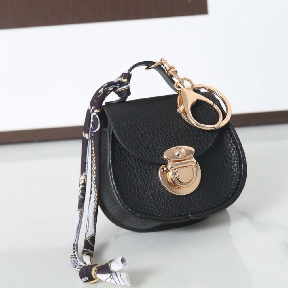 Elegant Black Leather purse pendant keychain